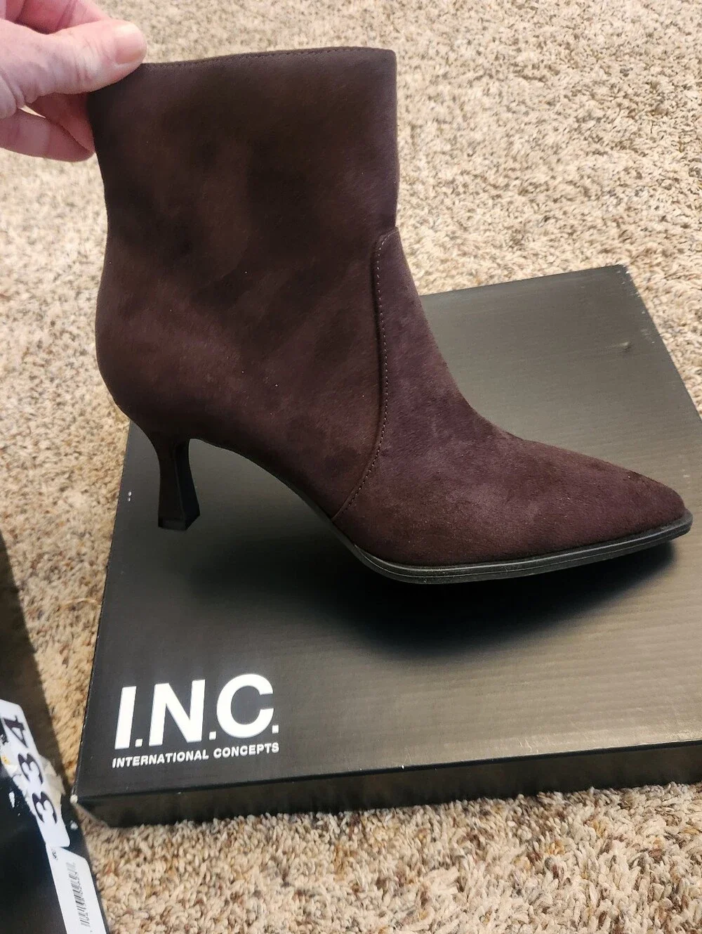 INC International Concepts BATY Dark Brown Suede Ankle Booties Size 6.5 NWT